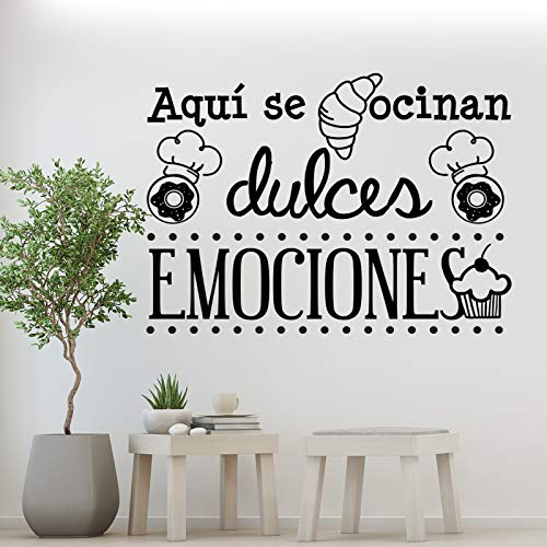 Docliick® Vinilos de pared decorativo con frase decorativa cocina y restaurante"AQUÍ SE COCINAN DULCES." Pegatinas decorativas pared. Decoración casa Docliick DC-19147