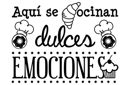 Docliick® Vinilos de pared decorativo con frase decorativa cocina y restaurante"AQUÍ SE COCINAN DULCES." Pegatinas decorativas pared. Decoración casa Docliick DC-19147