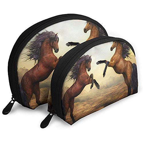 Dos Hermosos Caballos Bolsas portátiles Bolsa de Maquillaje Bolsa de artículos de tocador, Bolsas de Viaje portátiles multifunción Pequeña Bolsa de Embrague de Maquillaje con Cremallera