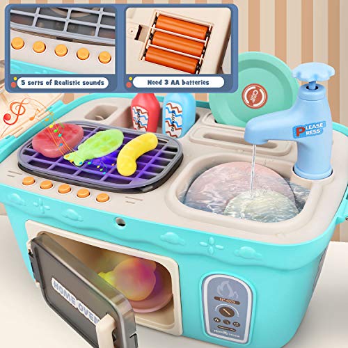 Dreamon Cocina Juguetes Set para Niñas, Accesorios Cocina con Musica Ligera Niña (Verde)