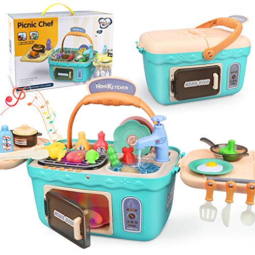 Dreamon Cocina Juguetes Set para Niñas, Accesorios Cocina con Musica Ligera Niña (Verde)