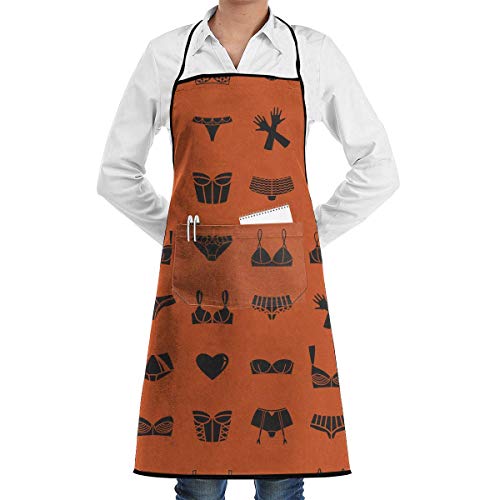 Drempad Delantal Different, Bras, Underwear, Gloves, Orange Commercial Chef Apron with Pocket, Unisex Restaurant Kitchen Bib Apron, Machine Washable, Perfect for Cooking, Baking,