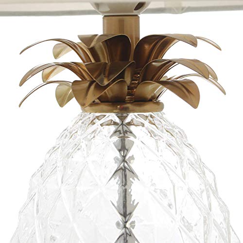 DRW Lampara de sobremesa de Metal y Cristal con Forma de piña en Transparente y Dorado 28x47cm