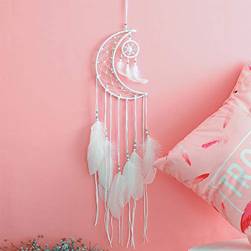 Dsaren Atrapasueños Blanco Hecho a Mano Medio Circulo Luna Plumas Atrapador de Sueños para Casa Habitación Pared Coche Decoration Regalos