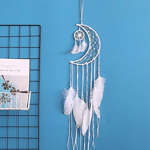 Dsaren Atrapasueños Blanco Hecho a Mano Medio Circulo Luna Plumas Atrapador de Sueños para Casa Habitación Pared Coche Decoration Regalos