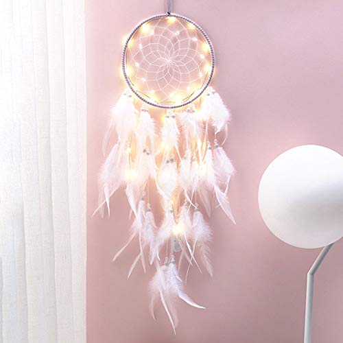 Dsaren Atrapasueños Led, Plumas Atrapasueños Hecho a Mano Dream Catcher Pequeno para Coche Dormitorio Boda Pared Hogar Fiesta Regalo