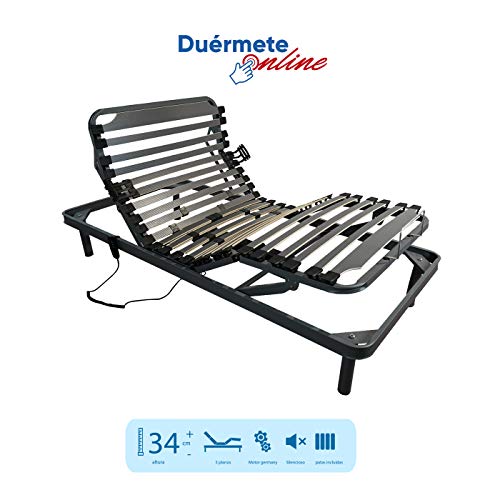 Duérmete Online Cama Eléctrica Articulada Reforzada 5 Planos Ergoluxe + Colchón Viscoelástico Dorsal Visco, Gris, 90x190