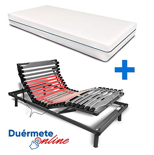 Duérmete Online Cama Eléctrica Articulada Reforzada 5 Planos Ergoluxe + Colchón Viscoelástico Dorsal Visco, Gris, 90x190