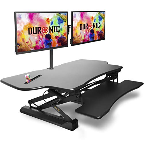 Duronic DM05D4 Estación de Trabajo para Monitor con Altura Ajustable de 15 a 50 cm, Superficie de 55 x 120 cm – Mesa para Trabajar de pie y Sentado