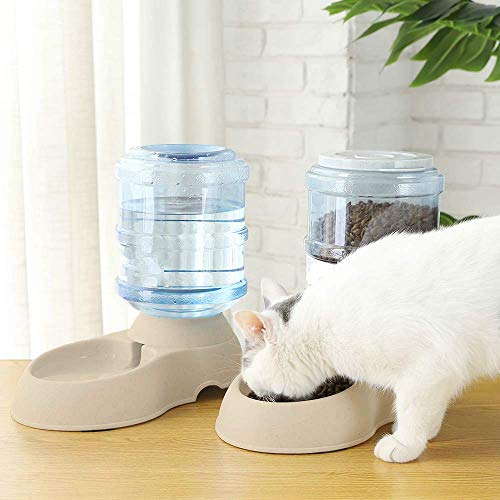 DZL- Dispensador de Agua Automático para Mascotas de Gatos/Perros 3.5L x 2 Piezas Dispensador Comida y Agua de Perros (Bebedero+Comedero)