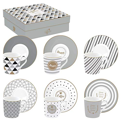 EASY LIFE 126CMHA - Juego de 6 Tazas de café, Porcelana, Multicolor, 10 cm