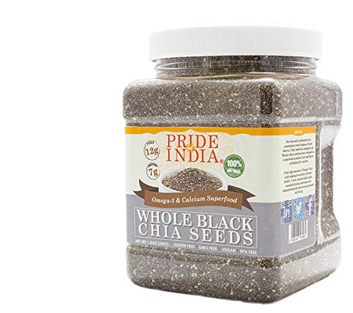 El orgullo de la India - Las semillas enteras Negro Chia - Omega-3 y calcio Superalimentos, 1,5 libra Jar - Las semillas de Chia Negro entera - Omega-3 y calcio súper