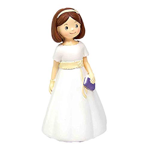 Elegante Figura de Resina para Tarta de Comunión"Niña Libro Morado". Recuerdos. Decoración. Regalos Originales. Detalles de Bodas, Comuniones, Bautizos, Cumpleaños.CC