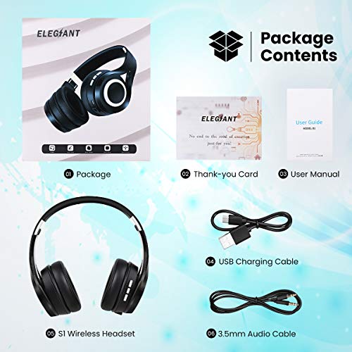 ELEGIANT Cascos Bluetooth 5.0 Inalámbricos, Auriculares Bluetooth Diadema con Micrófono CVC 6.0 Cancelación Ruido Manos Libre Sonido Nítido Estéreo 16H de Duración para TV Móviles IOS Android, Negro