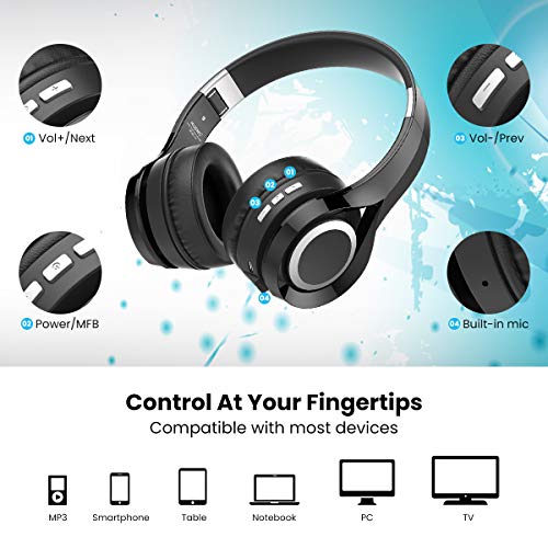 ELEGIANT Cascos Bluetooth 5.0 Inalámbricos, Auriculares Bluetooth Diadema con Micrófono CVC 6.0 Cancelación Ruido Manos Libre Sonido Nítido Estéreo 16H de Duración para TV Móviles IOS Android, Negro