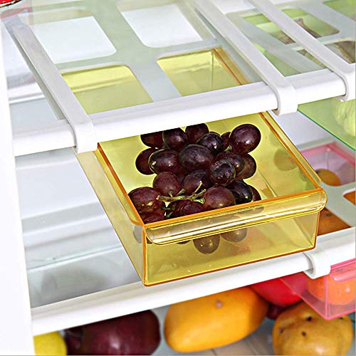 Elinala Organizador de Cajón para Nevera, Organizador Nevera, 2 PCS Refrigeradores de Plástico Contenedores Extraíbles y Organizador de Estante para Verduras y Frutas (Amarillo)