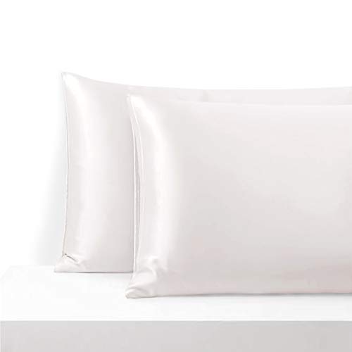 ElleSilk 100% Seda Funda de Almohada, 22 Momme, Seda de Morera de Grado Superior, Tinte Natural, Super Suave y Acogedor, 50 x 90cm, Blanco