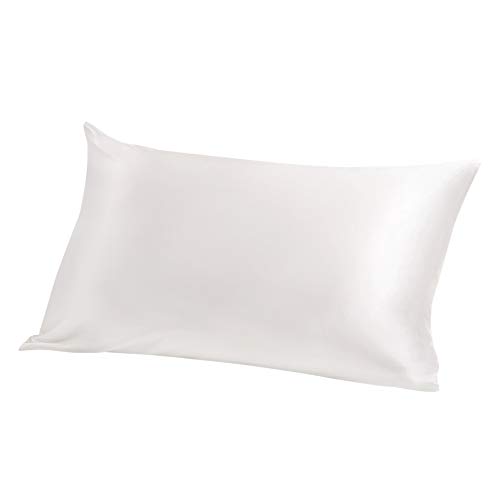 ElleSilk 100% Seda Funda de Almohada, 22 Momme, Seda de Morera de Grado Superior, Tinte Natural, Super Suave y Acogedor, 50 x 90cm, Blanco