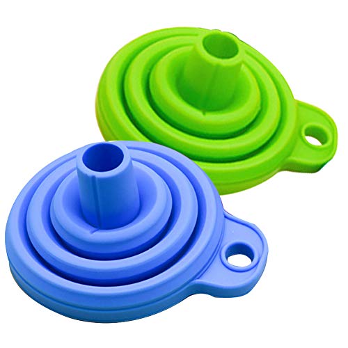 Embudos plegables de silicona, embudo plegable para aceite/harina/loción/champú/cosméticos Transferencia, práctica tolva para la cocina casera, 14g, paquete de 2 (azul+verde)