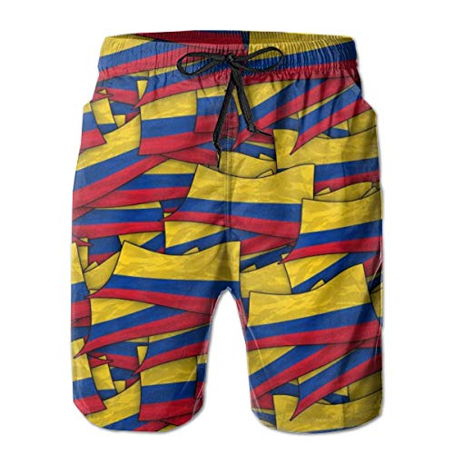 Emild Bañador para Hombre Colombia Flag Wave Collage Shorts de Playa de Secado rápido Shorts de Playa con Bolsillos