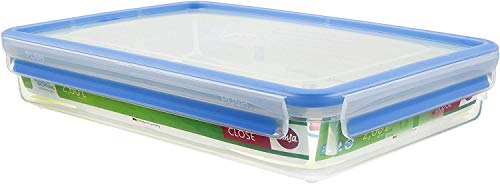 Emsa Clip & Close Conservador Hermético de Plástico Rectangular de 2,6 L, Transparente y Azul