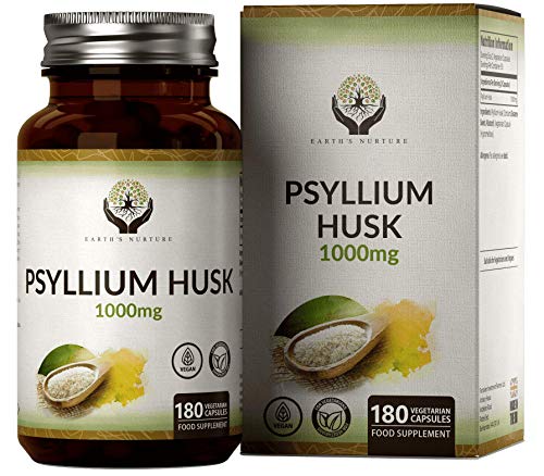 EN Cascara de Psyllium 1000mg | 180 Capsulas Veganas de Cáscaras de Psyllium | Fibra de Plantago Ovata | Psilium Husk Capsulas del Polvo | Sin Gluten, OGM, Alergenos o Lácteos