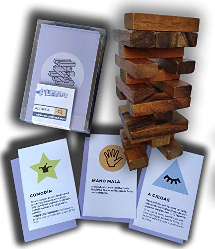 Encambio Alcrea EXPANSIÓN de Cartas para Torre de Bloques de Madera (Jenga™). Cartas con RETOS, Pruebas, COMODINES y Mucha diversión para el Popular Juego de Mesa. Torre DE Madera NO INCLUIDA