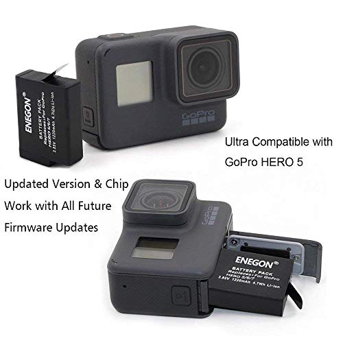 ENEGON Batería (Paquete de 2) con Cargador de 3 Canales para GoPro Hero (2018)/Hero 8 Black/Gopro Hero 7 Black/Hero 5/6 Black (Compatible con Firmware v02.60, v02.51, v02.00, v01.57, v01.55, v01.50)