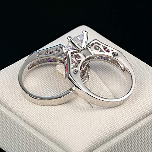 Epinki Anillos de Pareja Circonita Forma Cuadrada Rojo Plata y Plata Anillos de Compromiso Pareja Talla Mujer 15 & Hombre 15