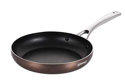 EPPMO Sartén Antiadherente de Aluminio 24cm sin PFOA, Sartén Resistente a Alta Temperatura, Mango de Acero Inoxidable， Apto para todo tipo de Cocinas incluido Inducción, Saltear Asar Freir, Cobre