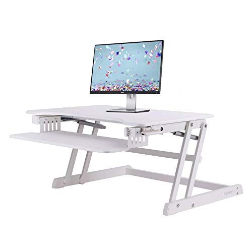 ER Saludable Sentado y de pie Computadora de Escritorio Estación de Trabajo | Altura-Ajustable Mesa Permanente | Elevación y Bajada de la Mesa a Varias Posiciones para ergonómico Comfort (Blanco)