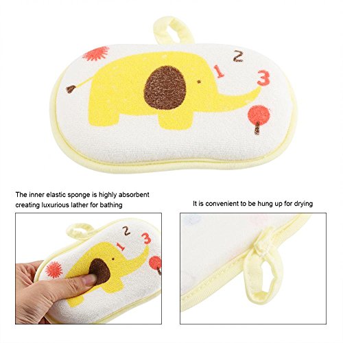 Esponja de baño para bebés, Lindo modelo de elefante Algodón Natural Esponja de baño para bebés Espuma suave Exfoliante Absorbente hipoalergénico Mar de mar natural para niños pequeños (Yellow)