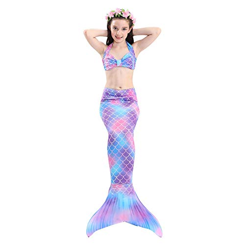 Everpert Cola de Sirena Niña para Nadar, Cola de Pescado Princesa Traje de Baño, Niñas Conjunto Cosplay