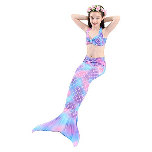 Everpert Cola de Sirena Niña para Nadar, Cola de Pescado Princesa Traje de Baño, Niñas Conjunto Cosplay