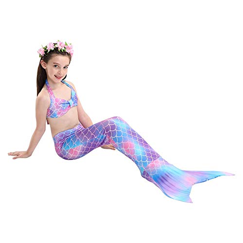 Everpert Cola de Sirena Niña para Nadar, Cola de Pescado Princesa Traje de Baño, Niñas Conjunto Cosplay