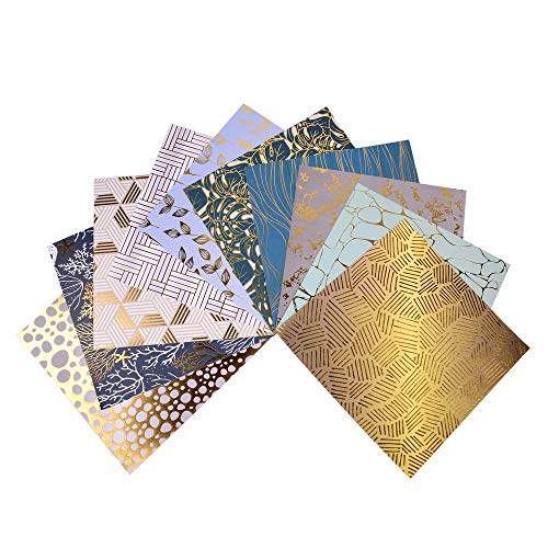 ewtshop® 2 Bloc de Papel de diseño HOTFOIL, Stars&Dots + Elegance, 25 x 25 cm, 20 diseños, Papel con diseño Brillante y lámina Dorada