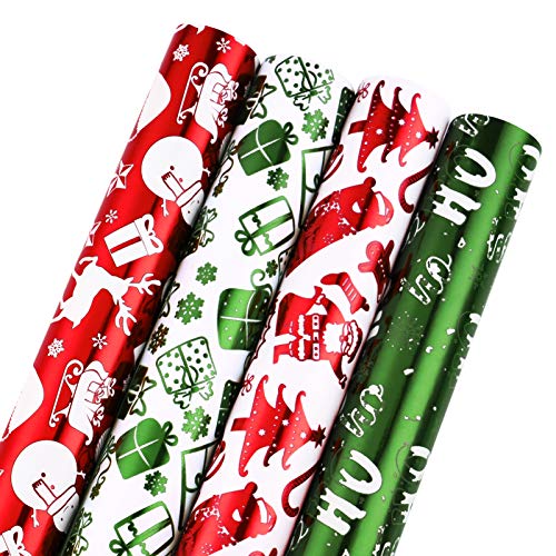 EXCEART 4 Piezas de Papel de Regalo de Navidad Rollos de Papel de Aluminio Envoltorios de Dulces Papel de Regalo Festivo para Navidad Cumpleaños Vacaciones