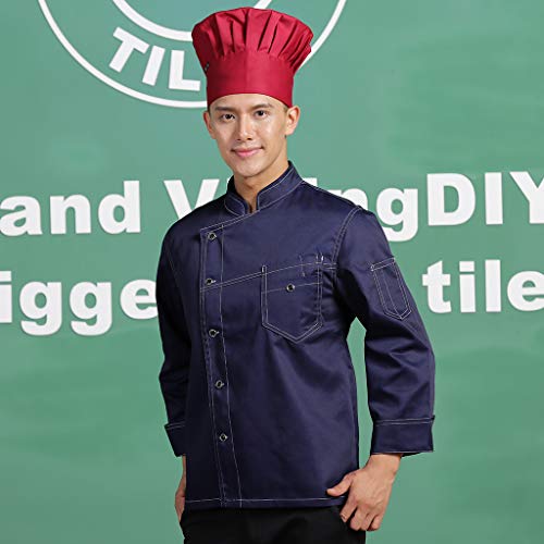 F Fityle Chaqueta de Poli-algodón Chef Patrones de Puntadas Simple Clásico De Moda Cocinero - Azul marino, L