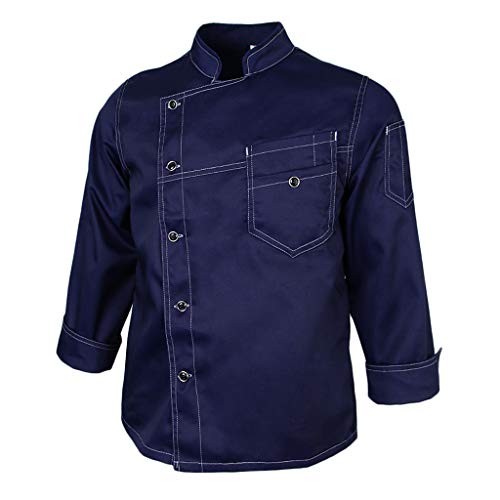 F Fityle Chaqueta de Poli-algodón Chef Patrones de Puntadas Simple Clásico De Moda Cocinero - Azul marino, L