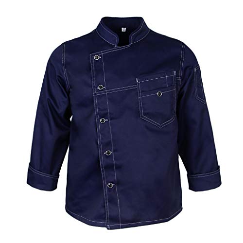 F Fityle Chaqueta de Poli-algodón Chef Patrones de Puntadas Simple Clásico De Moda Cocinero - Azul marino, L