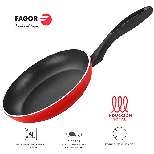 Fagor SARTEN Maxima. Sartén Antiadherente Doble Capa, Aluminio Forjado de 4mm Espesor, Compatible con Toda Clase Cocina, inducción, Fondo difusor de Acero Inoxidable. Apta lavavajillas (Saten, 24_cm)