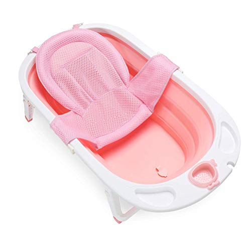 Fascol Bañera Plegable para Bebés 0-36 Meses, Baño Bebe con Red de Seguridad y Ranura de Almacenamiento, Longitud de La Piscina para Bebés 82 cm (Rosa)