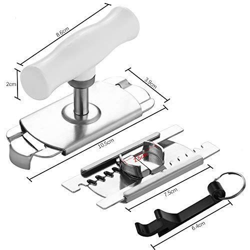 FAVENGO Abrelatas Manual Abridor de Latas Manual Abrelatas Acero Inoxidable Abrelatas con Manija Abridor de Frascos Abrelatas Moderno para Abrir Botes + un Llavero con Abrebotellas para Botellas