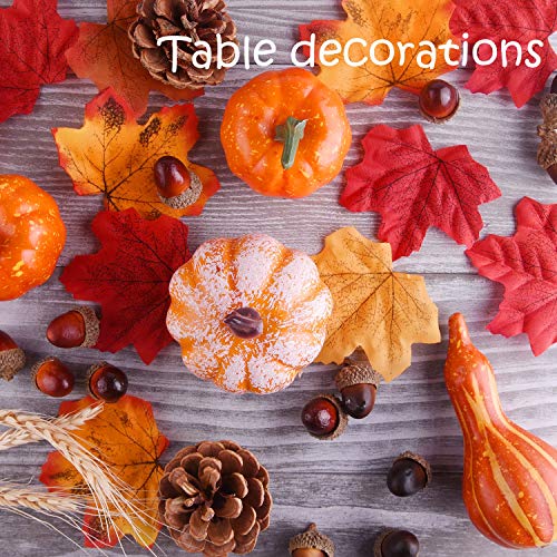 FEPITO Decoraciones Otoño Thanksgiving Day, Mini Calabazas Artificiales, Conos Pino, Hojas Otoño, Bellotas para Decoraciones Fiesta Otoño Thanksgiving Suministros (96pcs)