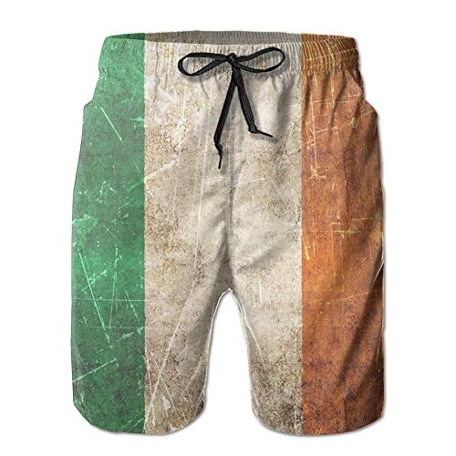 Fevthmii Mens Quick Dry Vintage Aged Irish Flag Beach Shorts Swim Trunks Beach Board Shorts—M