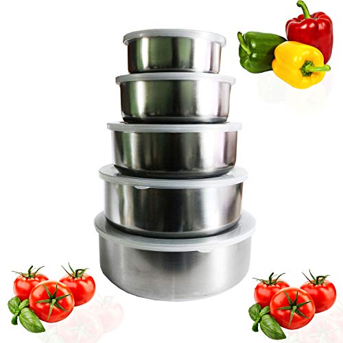 Fiambreras (5Pcs) - fiambreras acero inoxidable -Contenedores Apilables con Tapas - Fiambrera Portátil Comida para Almuerzo Escolar, Food, Rice Heating - Steamer y bocadillos para niños