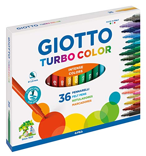 Fila - Estuche de 36 rotuladores giotto turbo, tinta inocua a base de agua, colores surtidos