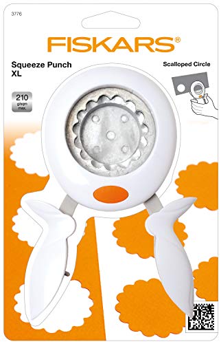 Fiskars Alicates perforadoras, Círculo Festoneado, Ø 5 cm, Para diestros y zurdos, Acero de calidad/Plástico, Blanco/Naranja, XL, 1004715