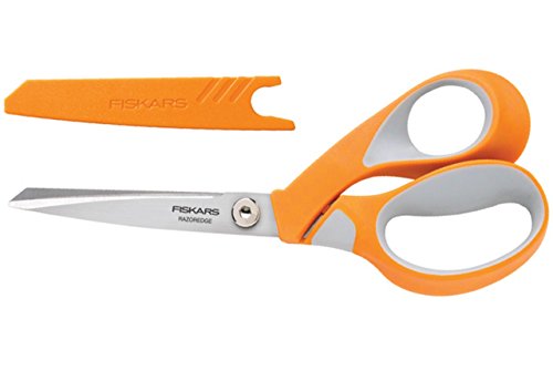 Fiskars Tijeras multiuso, Longitud de las hojas: 9,5 cm, Hoja de acero inoxidable/Mangos de plástico, Naranja, RazorEdge, 1014579