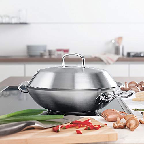 Fissler original-profi collection / Wok (Ø 30 cm) de acero inoxidable, con tapadera de vidrio, apta para cocinas de inducción, gas, vitrocerámica y eléctricas